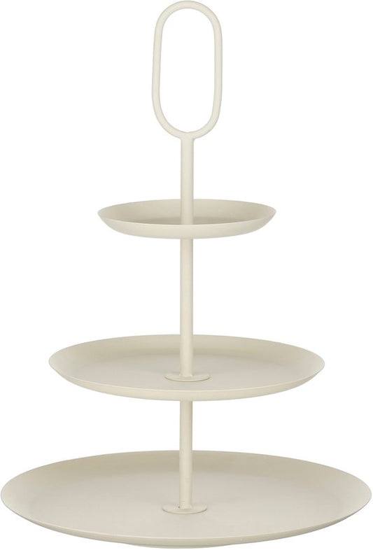Mica Decorations Rama Etagère – Serveertoren en Dienblad voor Tafel – Ook leuk als Cake en Taartplateau of Serveerplateau – Etagere van IJzer – H55 x Ø38 cm – Crème