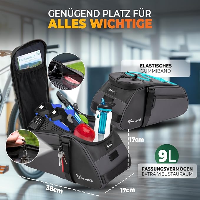 MIVELO - Fietstas – 3-in-1 Rugzak & Schoudertas – Waterdicht & Reflecterend – 9 liter – Donkergrijs
