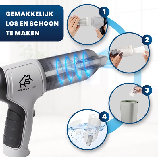 HomeShift® Auto Stofzuiger Draadloos V2 - Kruimelzuiger - Handstofzuiger - Kleine Stofzuiger - Draadloze stofzuiger - Air Duster - Nat & Droog - Grijs
