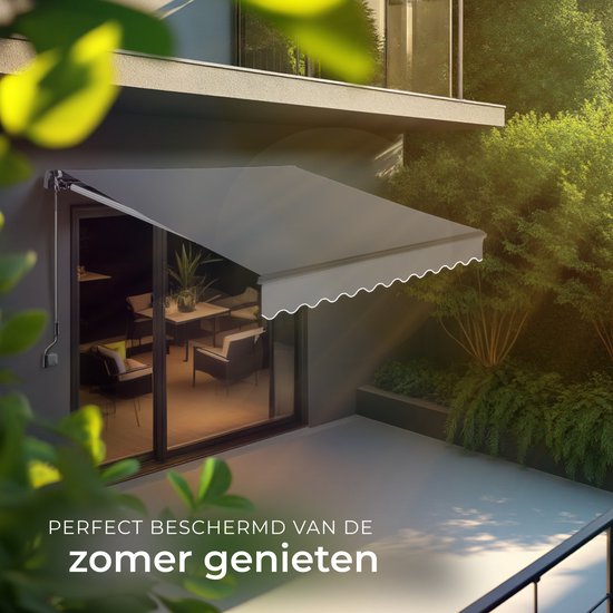 tectake® Zonnescherm met Knikarm - 250 x 200 cm - Zonneluifel - Zonwering voor Raam, Balkon, Buiten - Te Monteren aan Muur - Water- en UV-Bestendig - Donkergrijs