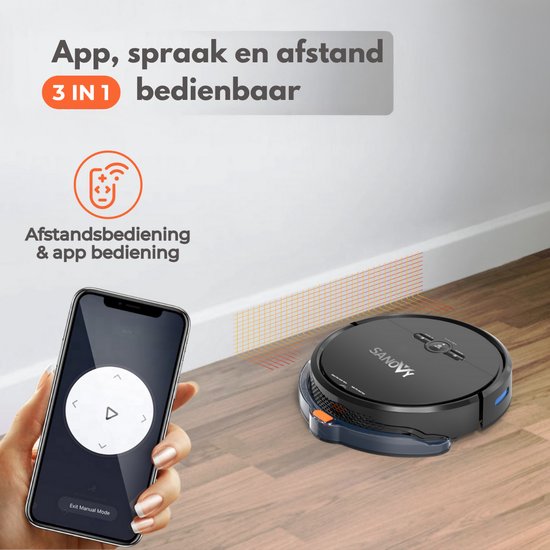 Sanovy 3 in 1 Robotstofzuiger met dweilfunctie - 1800 PA- Automatische laadstation - Dweilrobot – App