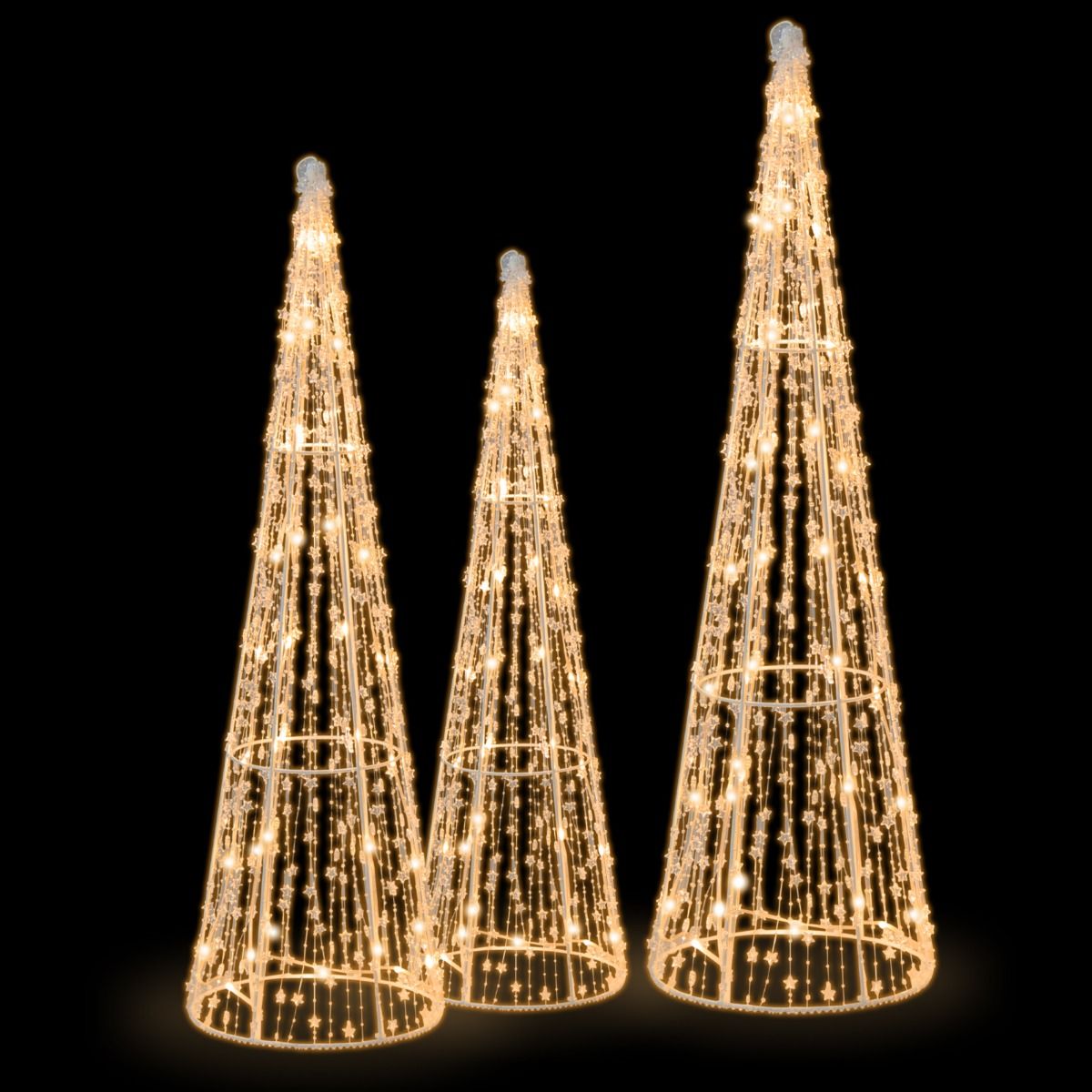 Coast Verlichte Kerstkegelbomen Set van 3 – Warmwit LED – Sterrenslingers – Wit – 81 / 72 / 62 cm – Voor Binnen & Buiten