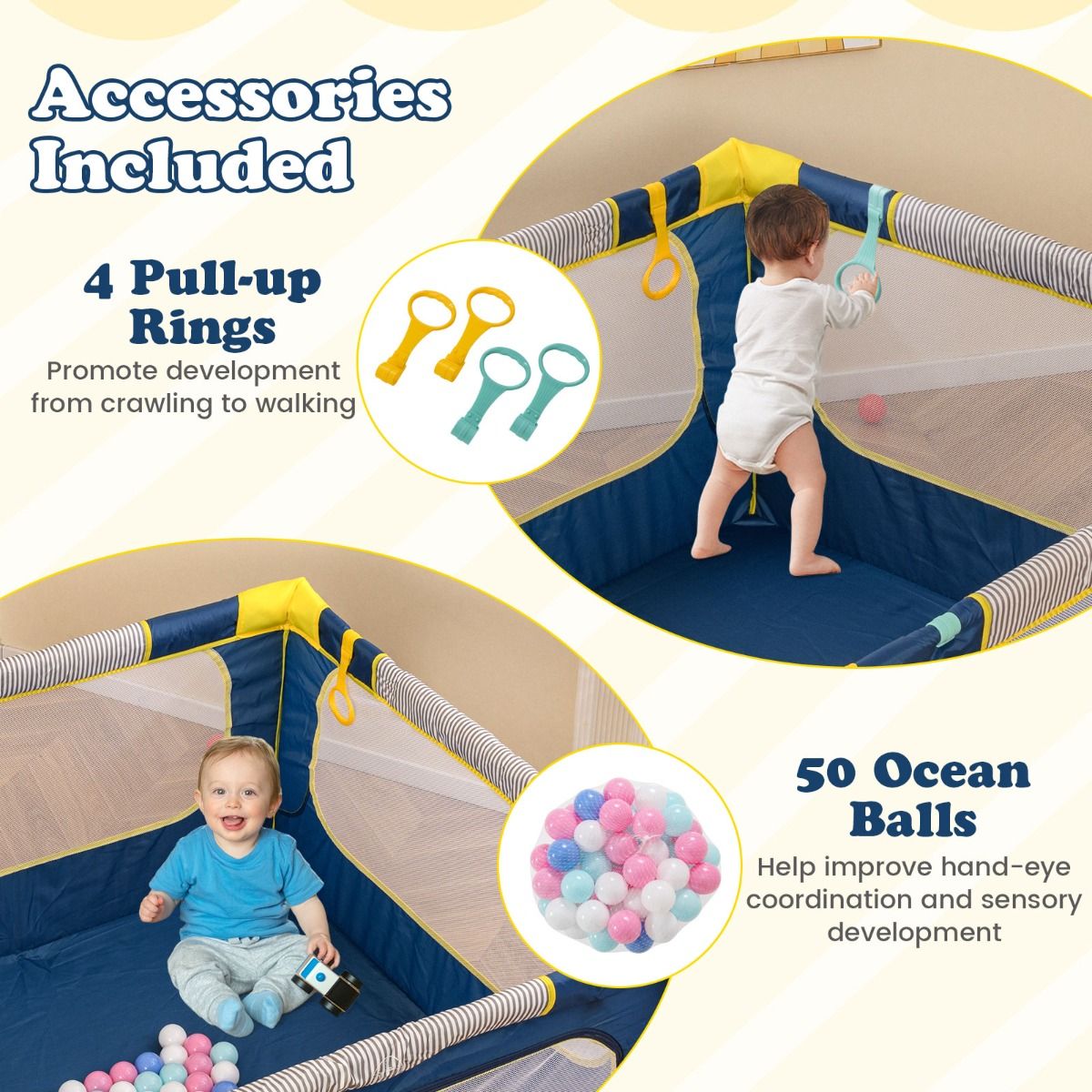 Coast Opvouwbaar Babylooprek 127 x 127 x 72,5 cm - 50 Ballen & 4 Trekringen - Ritsdeur - Blauw