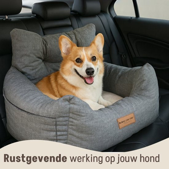 By Cee Cee Autostoel Hond - Premium Automand Hond - Hondenmand Auto Met Veiligheidsriempje - Hondenstoel - Autozitje -All Season - Grijs - Maat M - Kleine En Middelgrote Honden