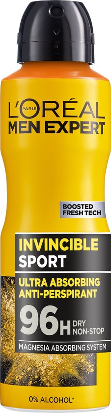 L'Oréal Paris Men Expert Invincible Deodorant Spray - Anti-Transpirant, 96 Uur Langdurige Bescherming - Alcoholvrij* - 150ml