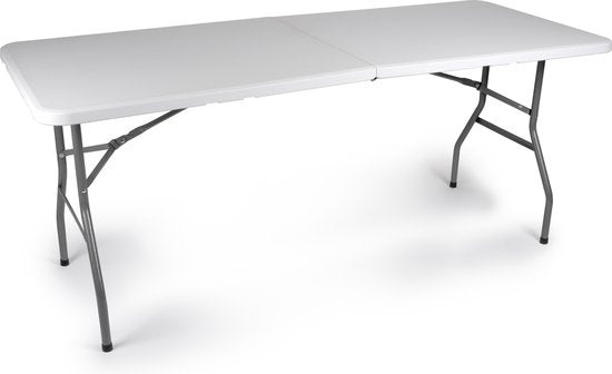 Campingtafel Inklapbaar - Tuintafel Kunststof - 180x74x74cm - tot 6 Personen - Wit