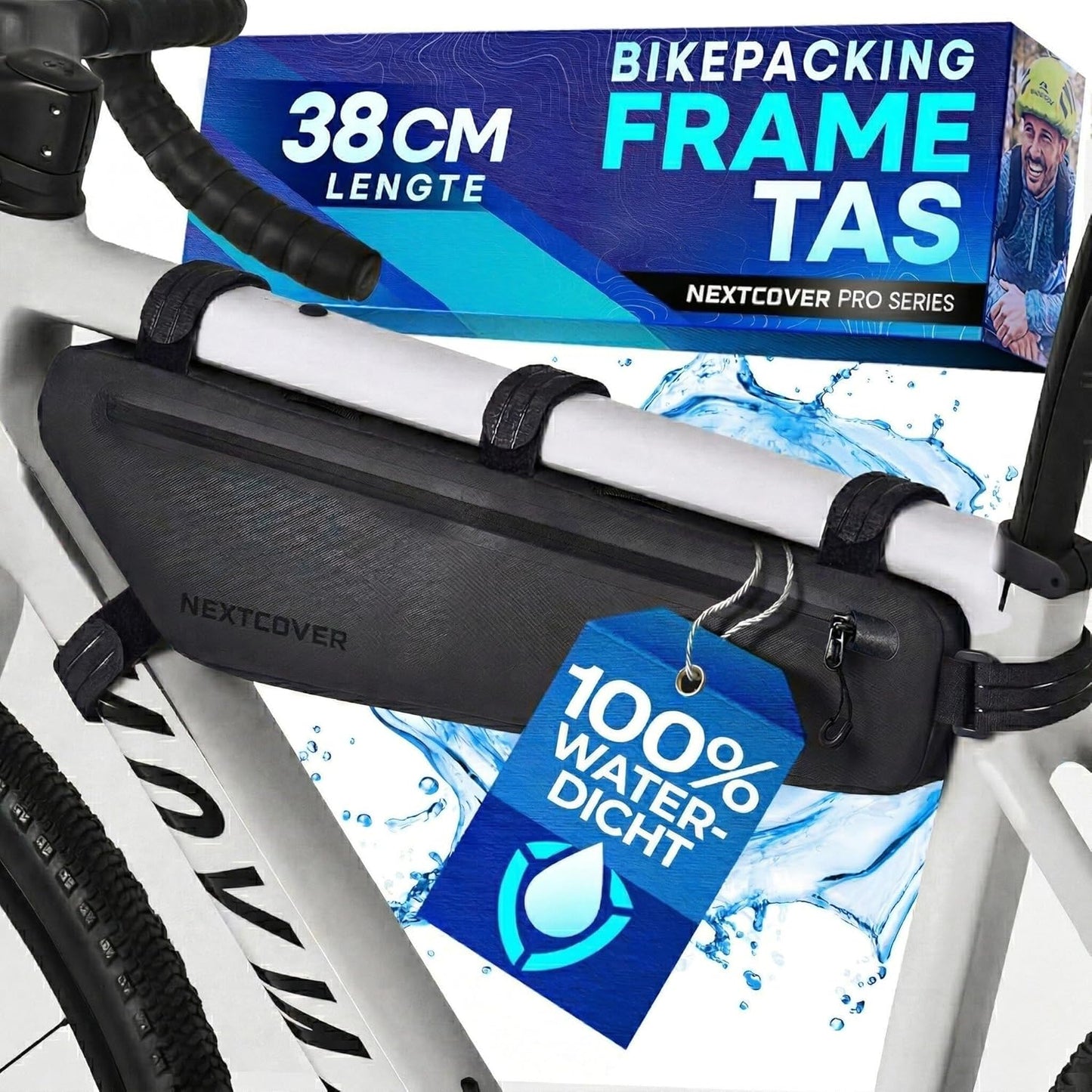 Nextcover Bikepacking Frametas - 38 cm - Zwart - 3 Liter - 100% Waterdicht TPU - Fiets Frametas voor Gravelbike, Racefiets & MTB