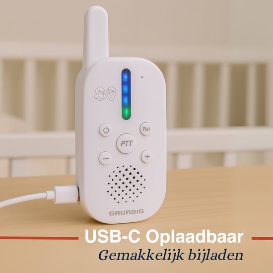 Grundig DECT Audio Babyfoon - Baby Monitor met 150M bereik - Ouder- en Babyunit - met LED Geluidsindicatie en Terugspreekfunctie - Babykamer Accessoires - Wit