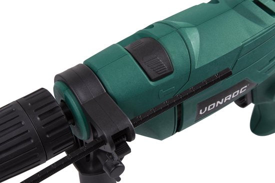 VONROC Klopboormachine – 500W – Snelspanboorkop – Incl. zijhandgreep, diepte aanslag & opbergtas
