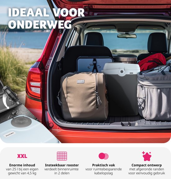 tectake® - Elektrische koelbox met 25 l - Koel- en warmhoudfunctie - Stille elektrische koeltas - Voor auto of stopcontact - Mini-koelkast voor camping, dranken - Thermobox met stroom - Eco Modus
