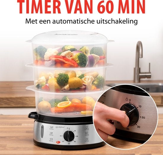 alpina Stoomkoker 9L - 3 Lagen - BPA-Vrij - Warmhoudfunctie - 800W - RVS