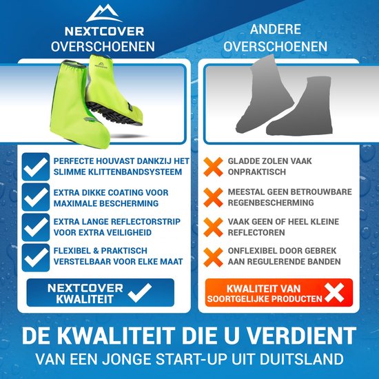 Nextcover® Overschoenen Waterdicht | 100% Waterdichte Regenschoenen Fiets | Reflecterende Schoenovertrek Herbruikbaar| Regenhoezen voor Schoenen | Overschoenen | Schoenbescherming | Fietsoverschoenen