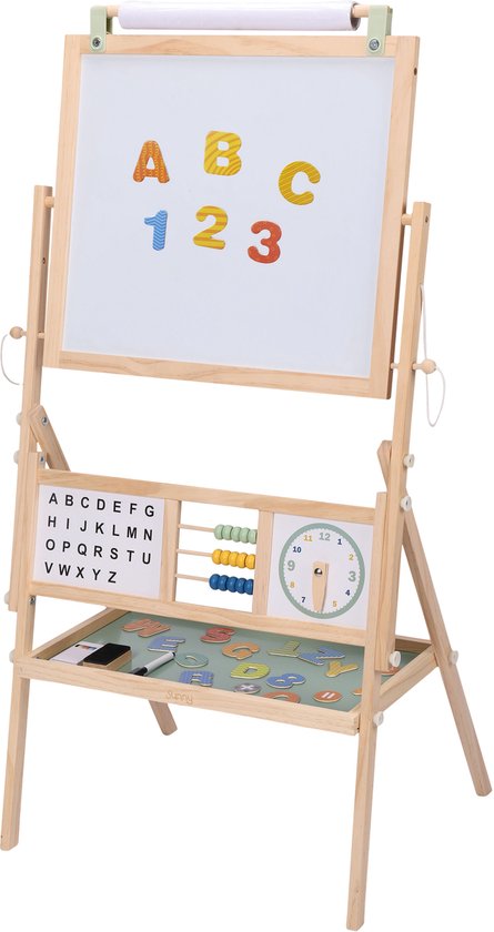 Sunny Mika houten activiteitsezel - Whiteboard, krijtbord en pegboard - 47 x 41 x 145 cm