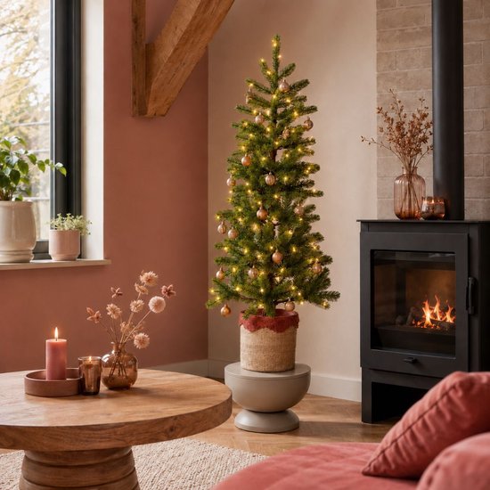 Black Box Trees Nagoya Kunstkerstboom met Verlichting H120 x Ø60 cm - Kerstboom Voor Binnen - Kunstboom met 212 PE Dennentakjes - Slank Model Ø60 cm - Groen
