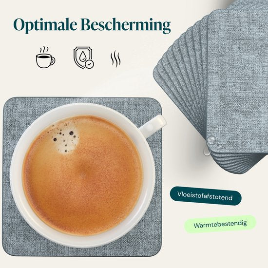 Castagnola Kunstlederen Onderzetters – Onderzetters voor Glazen – Design Onderzetters met Houder – Leren Onderzettersset met metalen houder – Leder – Set van 10 - Gemêleerd Blauw - 10x10cm
