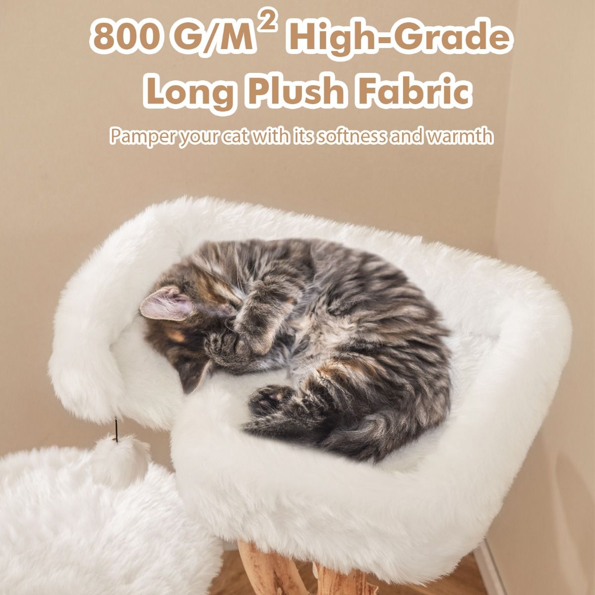 Coast Krabpaal voor katten - massief hout en jute - 4 niveaus - naturel en wit - 110 cm
