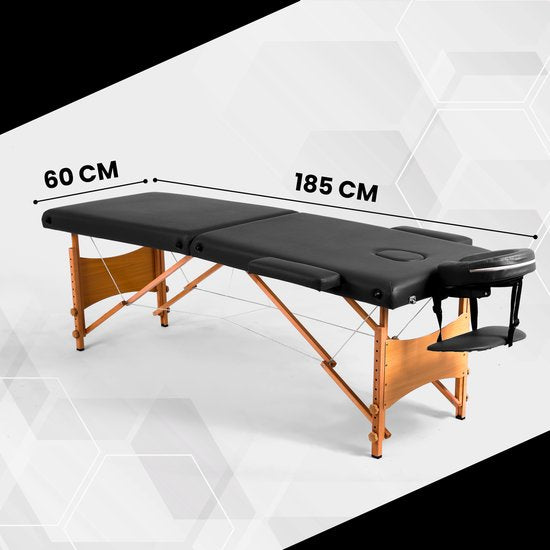 Fitby Massagetafel - Massagetafel Inklapbaar - Behandeltafel - Hoogte verstelbaar - 185x60cm- Zwart