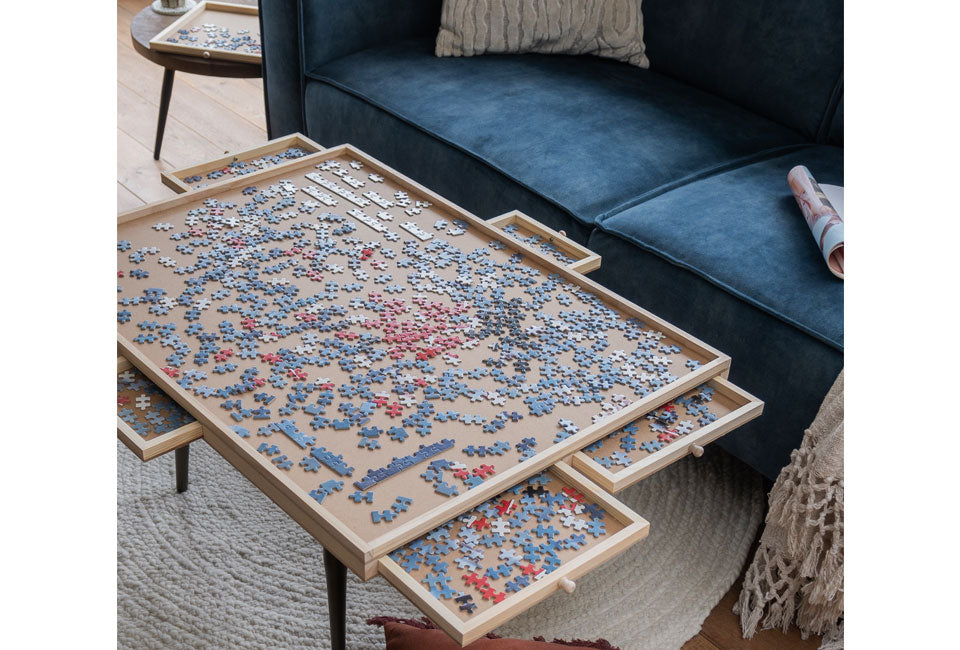 H&C Puzzelplaat met Opberglades voor 1500 Stukjes - Naturel - 87 x 66,7 x 4 cm