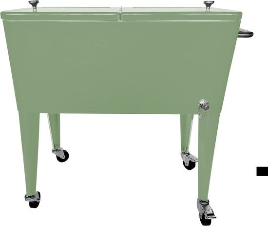 AXI Retro Cooler Groen - Koelbox met afneembare deksel en flesopener - Met 2 wielen en rem - 76L inhoud