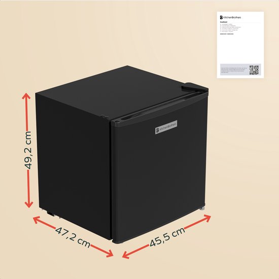 KitchenBrothers Mini Koelkast - 43L - Kleine ijskast - Minibar - Vrijstaand - Frigo - Compact - Zwart