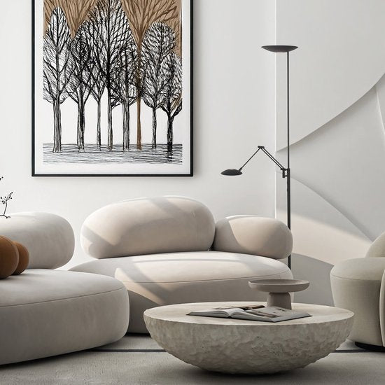 Vloerlamp Daphne 2 4602ZW - zwarte moderne vloerlamp met draaibare en kantelbare leesarm, van metaal en elektronica - Steinhauer