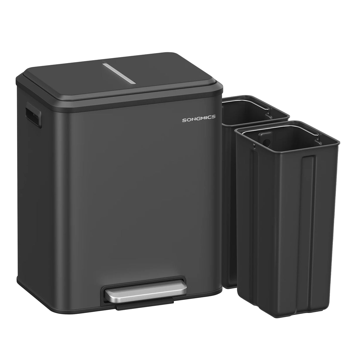 Songmics Keukenafvalscheidingssysteem 30L – 2x15 L Afvalbak – Inktzwart – Staal
