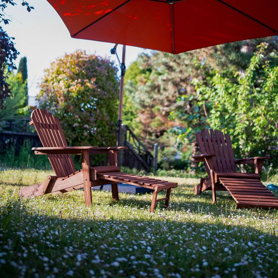 AXI Alexa Adirondack Stoel Coffee – Met Voetenbank - Houten loungestoel met armleuningen – Opklapbaar - Hoge rugleuning - Tuinstoel – 147 x 78,5 x 89 cm – FSC 100% Hemlockhout