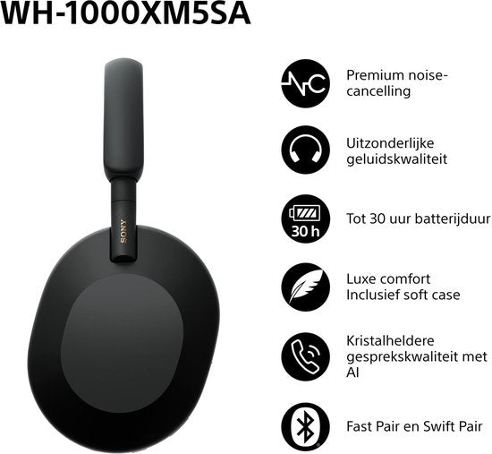 Sony WH-1000XM5SA – Draadloze koptelefoon met Noise Cancelling – Limited Soft Case Edition - Zwart