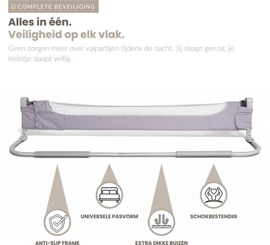 Babietec Bedhekje Verstelbaar Inklapbaar – Extra Lang 150cm – Bedrail – Boxspring – Uitvalbescherming – Bedrek - Donkergrijs