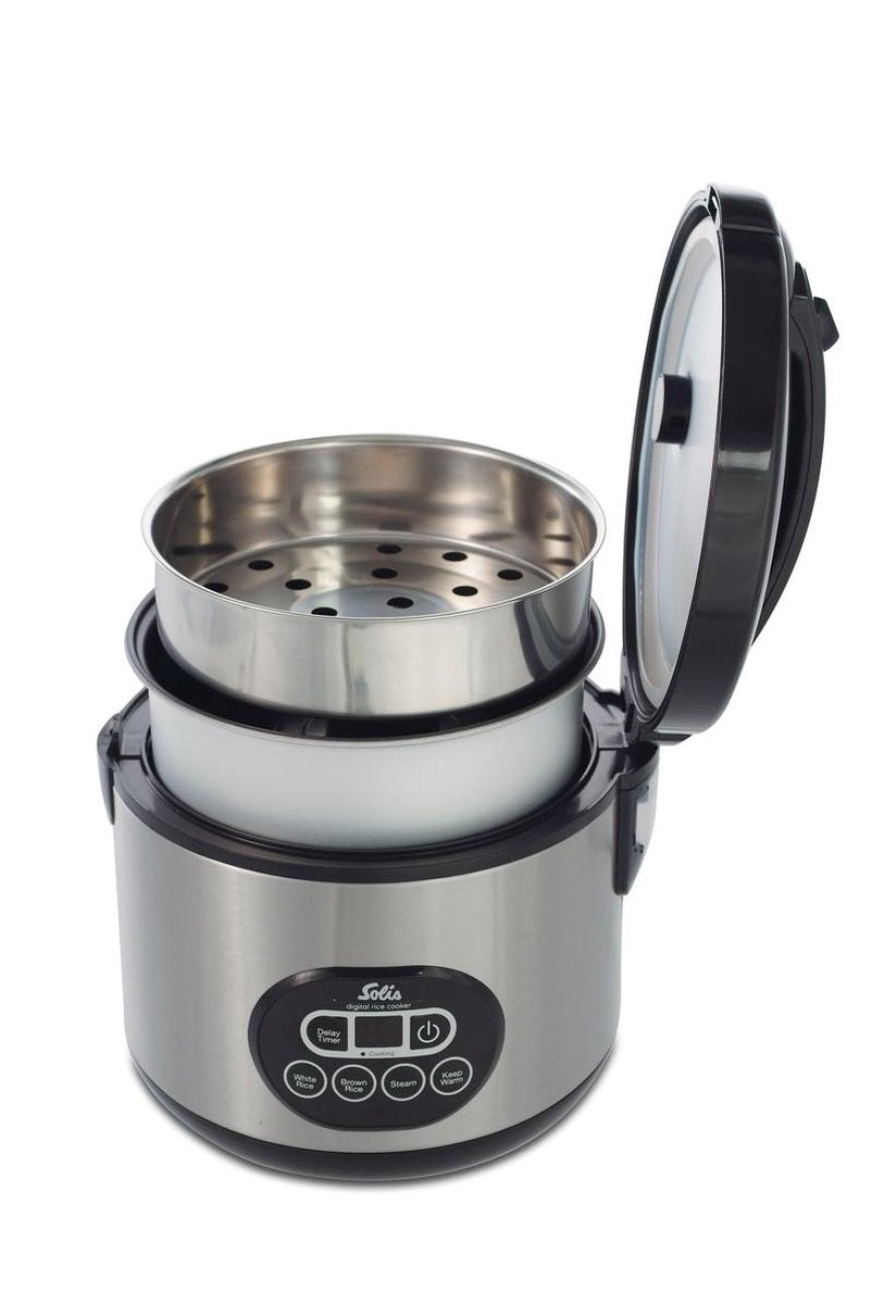 Solis Rice Cooker Duo Programm 817 Rice Cooker met Stomer - Rijstkoker en Stoomkoker - Stoompan - 23 x 23 x 24 cm - Zilver