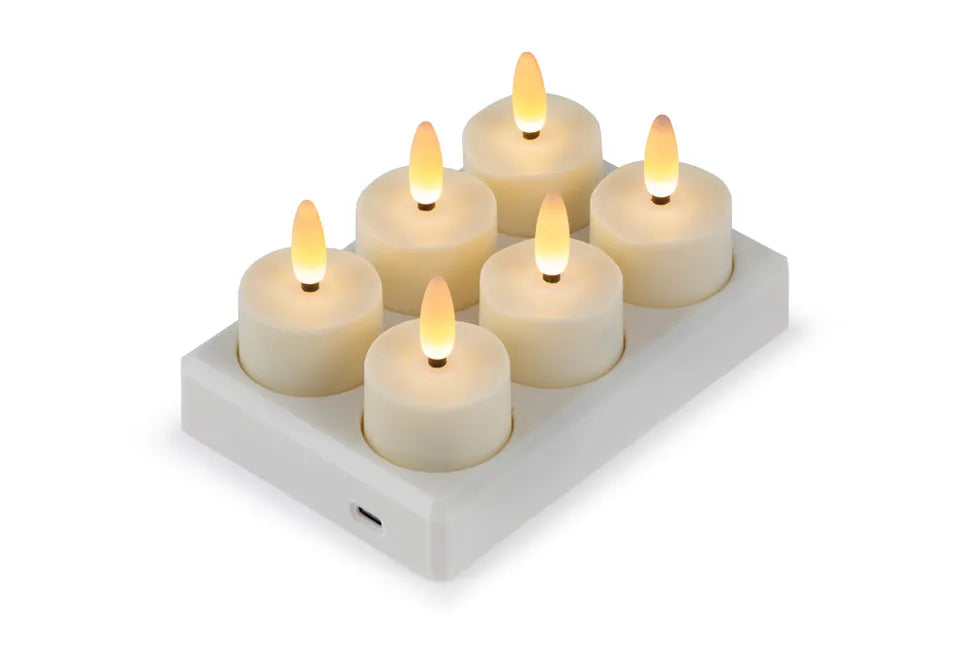 Home & Comfort  - Oplaadbare LED Theelichtjes Set van 6 – Met Afstandsbediening – Dimbaar – 4 Lichtstanden – Inclusief Oplaadstation