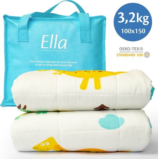 EL-Life Verzwaringsdeken Kind 3,2kg - 100 x 150cm - Weighted Blanket - OEKO-TEX Katoen - Dino