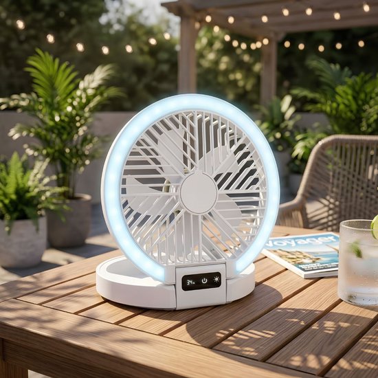 Lifetime Air Tafelventilator Oplaadbaar - Mini USB Ventilator 1200mAh - 5 Snelheden En LED Display - 21x20,5x23cm - Wit