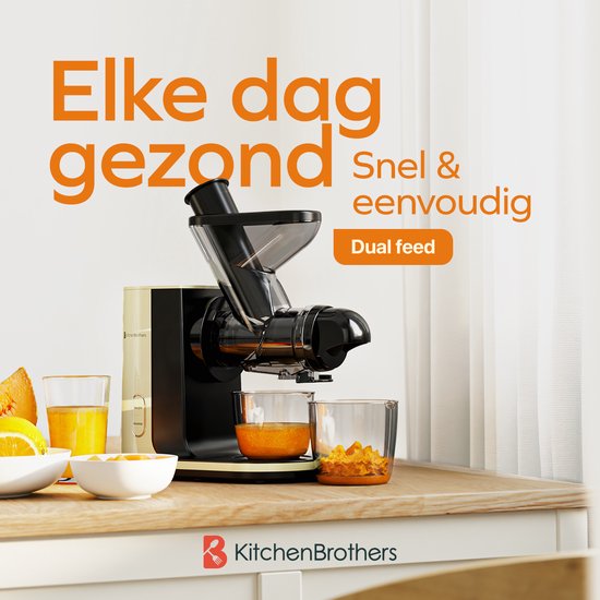 KitchenBrothers Slowjuicer - Juicer - Groenten en Fruitpers - 43 mm en 60 mm invoer - 400 ml - Champagne