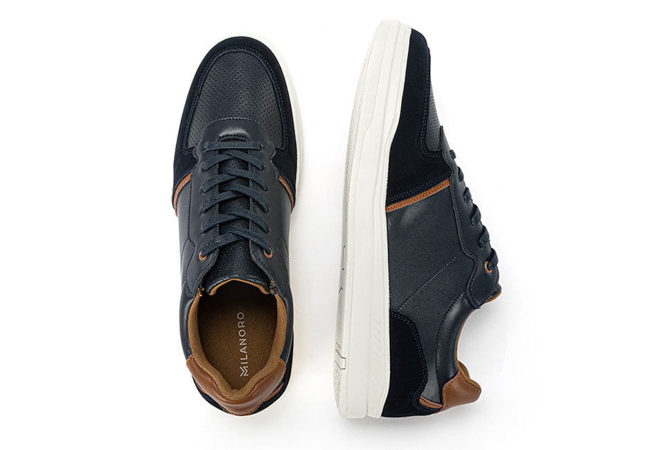 Milanoro - Stijlvolle lederen herensneakers - Navy - Maat 42