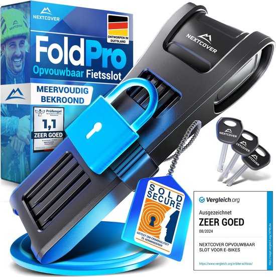 Nextcover Vouwslot 100cm FoldOne Pro | Fietsslot met Drie Sleutels | Fiets Slot met Houder | Slot voor Fietsen, E-Bikes, E-Scooter | SteelSecure-Technologie 3.0