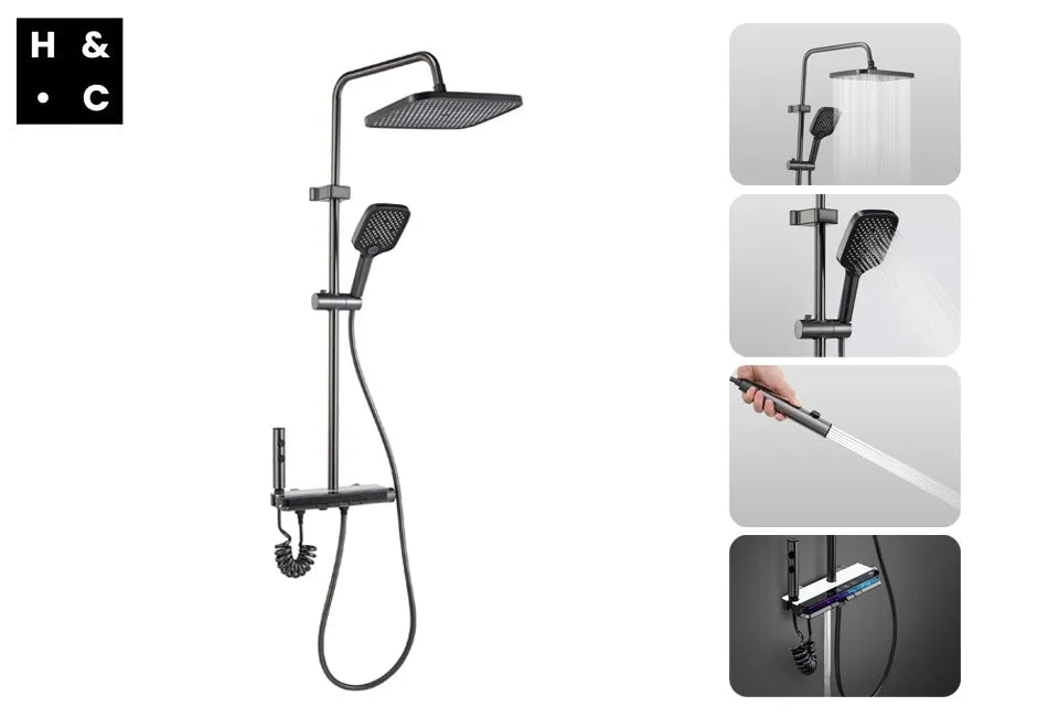 Home & Comfort Luxe Doucheset met Kraan, Regendouche en Bidet – Digitale Temperatuurweergave – Chroom