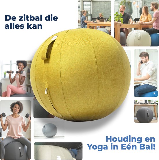 Backerz Zitbal 65 CM - Zitballen met Hoes Linnen - Ergonomische Bureaustoel Kantoor en Thuis - Luxe Yoga Bal - Geel