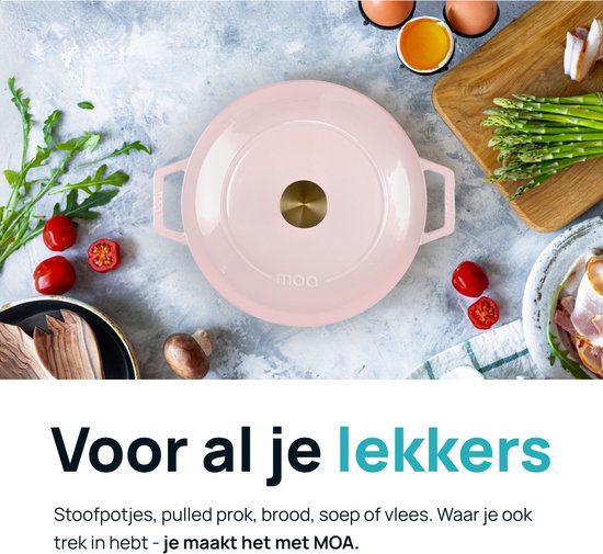 MOA Gietijzeren Braadpan - 5,7L Stoofpot - Voor Alle Warmtebronnen incl. Inductie - Met Deksel - Ø 26cm - Anti-Aanbaklaag - BPA-Vrij - Lila
