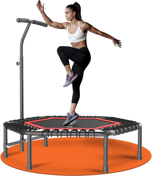 DH FitLife Fitness Indoor Trampoline | Ø114cm 45 inch Mini Trampoline voor Cross Jumping | Draagvermogen 150 KG | Met 3 verstelbare handgreepstanden | Stabie
