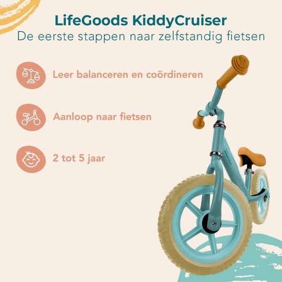 LifeGoods KiddyCruiser Loopfiets - 2 jaar - Jongens en Meisjes - Balance Bike - Mintgroen