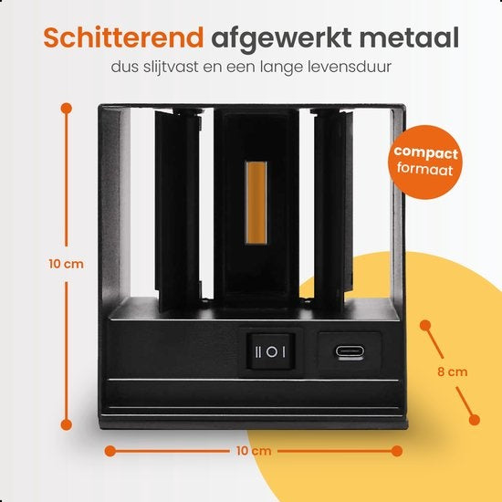 Goliving Wandlamp Oplaadbaar – Wandlamp Binnen – Draadloos – Met Bewegingssensor – USB–C – 4400 mAh – Warm Wit Licht – 10 x 10 x 10 cm – Zwart