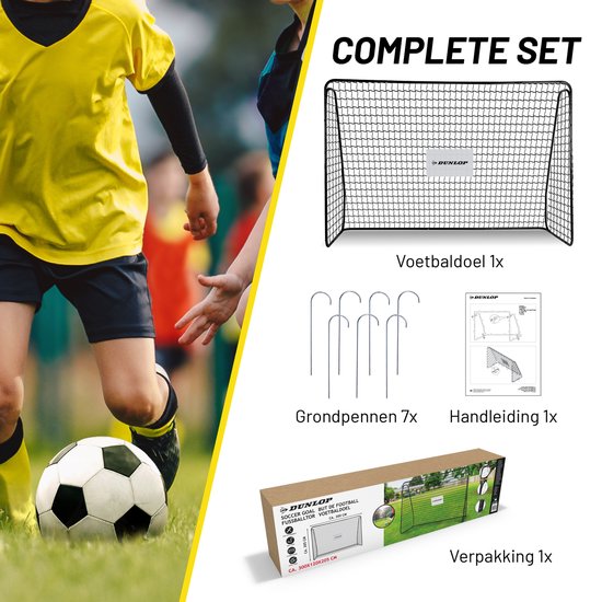 Dunlop Voetbaldoel - 300 x 205 x 120 cm - Buitenspeelgoed voor Kinderen en Volwassenen - Snelle Montage - Voetbal Training Doel - Metaal - Zwart