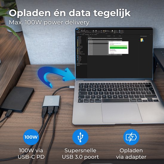 Nuvance USB C naar HDMI Adapter - USB C HDMI - USB Hub - UBS C naar USB A - 4K HDMI Splitter - PD100W Laptop Opladen