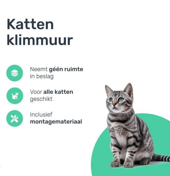 LBB Katten klimmuur - Voor elke kat geschikt - Incl. Krabpaal - Wand - Ook voor grote katten - Muur - Plank - Meubel - Katten Speelgoed - intelligentie - Speeltjes