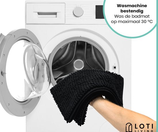 Loti Living Badmat Antislip – Douchemat – Badmat Badkamer – Vloermat - Chenille badmat - Zwart - 50x80 cm