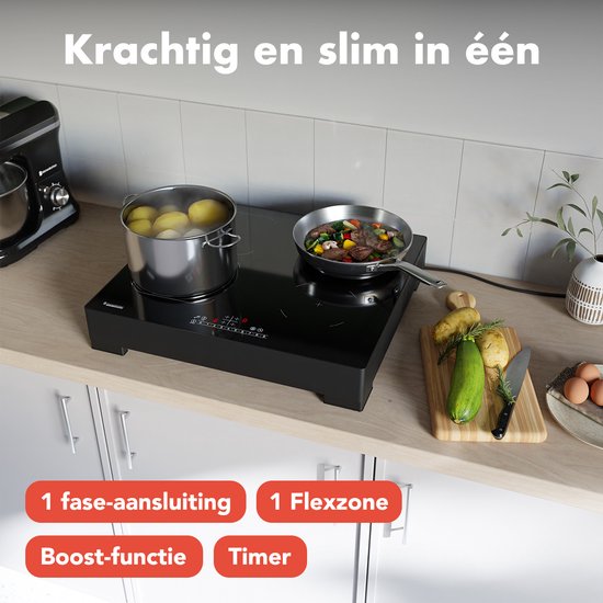 KitchenBrothers Inductie Kookplaat – 4 Zones (1x Flexzone) – Tot 3500W – 1 Fase – 59,5 x 52,5 x 10,9 cm – Zwart