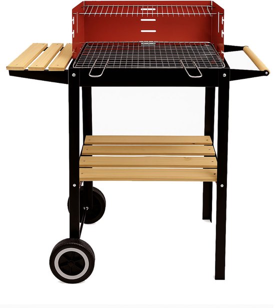 BBQ Collection Barbecue Houtskool - Houtskoolbarbecue met Wielen - Barbeque Verstelbaar Rooster en Windscherm - Barbecue met Zijtafel - Zwart