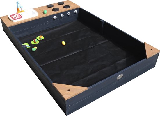 AXI Kelly Zandbak met Speelkeuken Antraciet/bruin - Wastafel incl. 17-delige accessoire-set - Inclusief afdekzeil en gronddoek