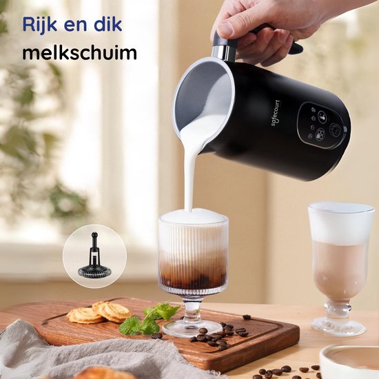 Safecourt Kitchen Melkopschuimer 4-in-1 – Elektrisch – Zwart – Voor Cappuccino & Latte